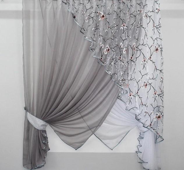 Шторки на кухню 300х170 см Серый/Белый (063к 10)