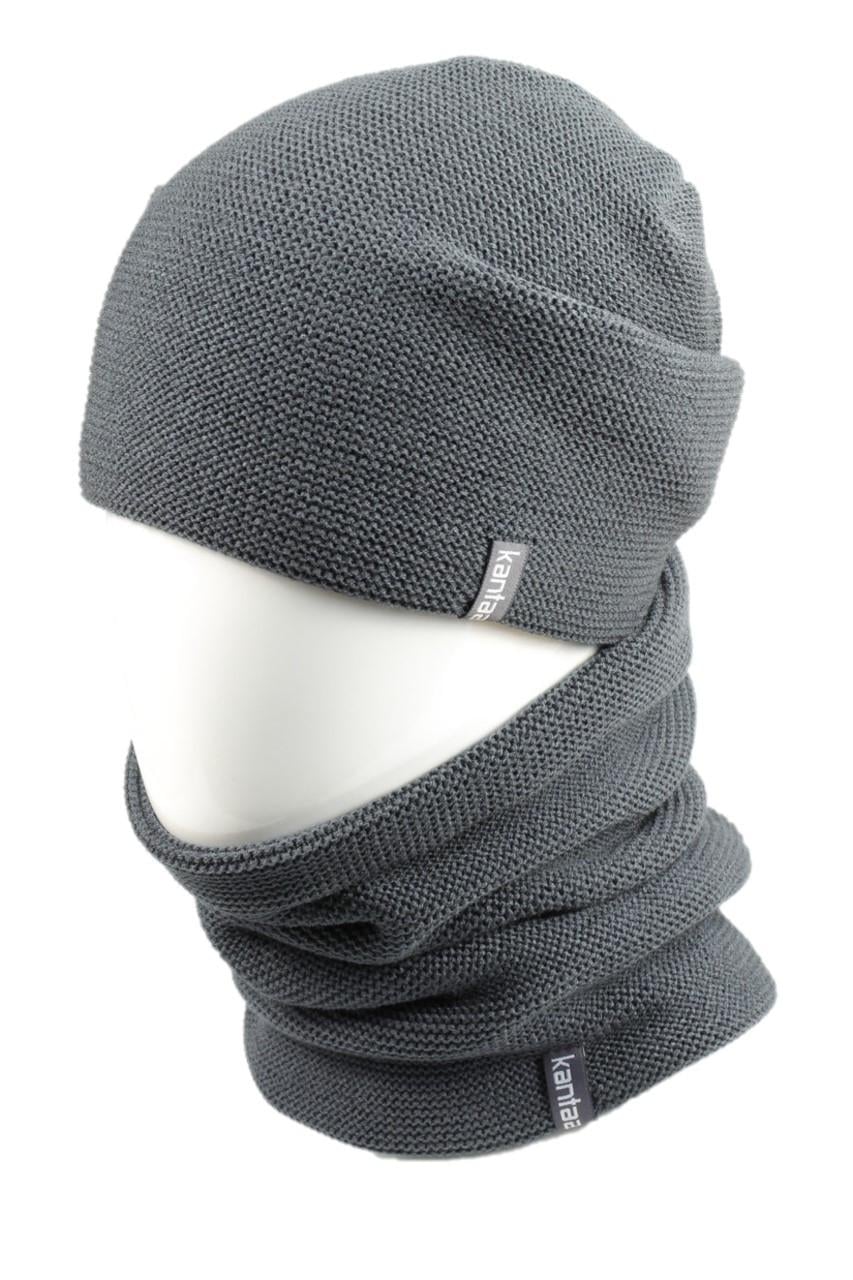 Вязаная шапка Кahta Fashion Hat с Buff снуд унисекс р. 57-58 Серый (OC-120)