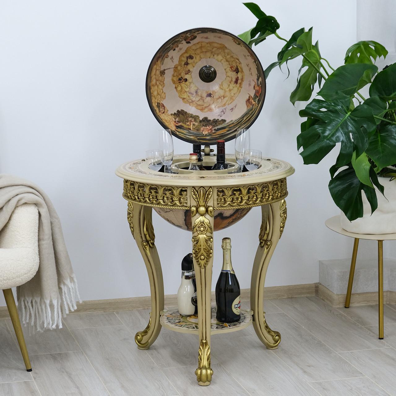 Глобус -бар напольный украшенный золотом лепниной Гранд Презент 45 cм (45001WW15)