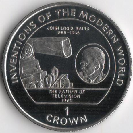 Коллекционная монета Остров Мэн 1 крона 1995 Джон Лоуги Берд Телевидение UNC (KM#544)