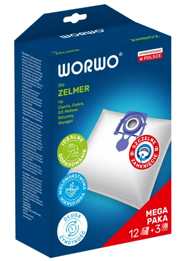 Мешки для пылесоса Zelmer ZMB02X12K WORWO 12 шт. и 3 фильтра Мешки для пылесоса Zelmer ZMB02X12K WORWO 12 шт. и 3 фильтра