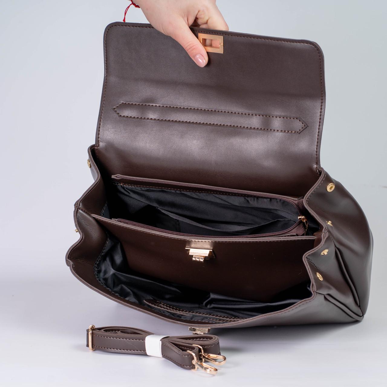 Сумка женская почтальона из экокожи XENIA № 67-24 Коричневый - фото 4