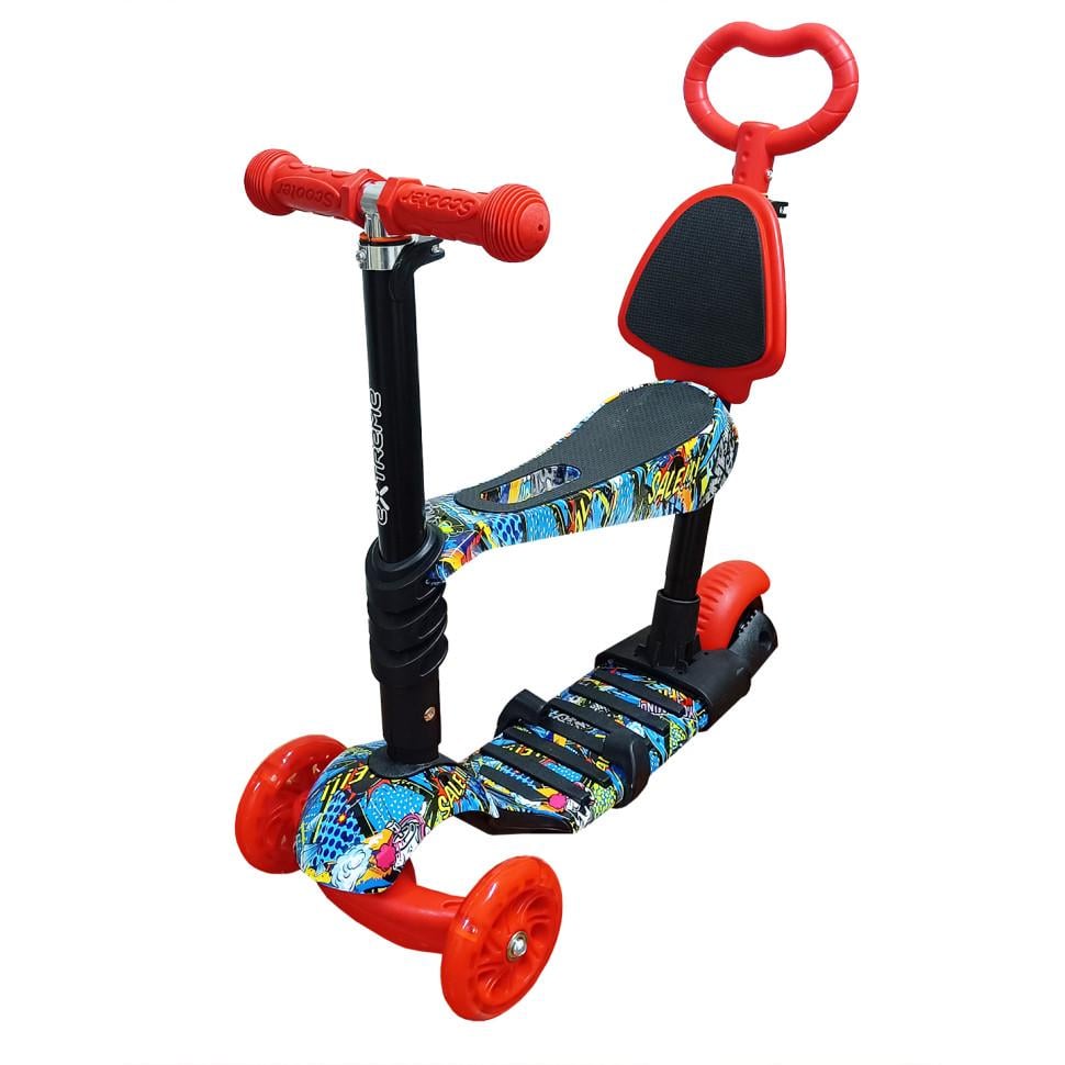 Самокат Bambi четырехколесный 5в1 с родительской ручкой и светящимися колесами Красный (DS-171-S-139)