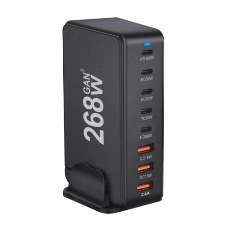 Сетевое зарядное устройство для ноутбука/смартфона GAN 268W 8в1 5 USB-C/3 USB быстрая зарядка PD