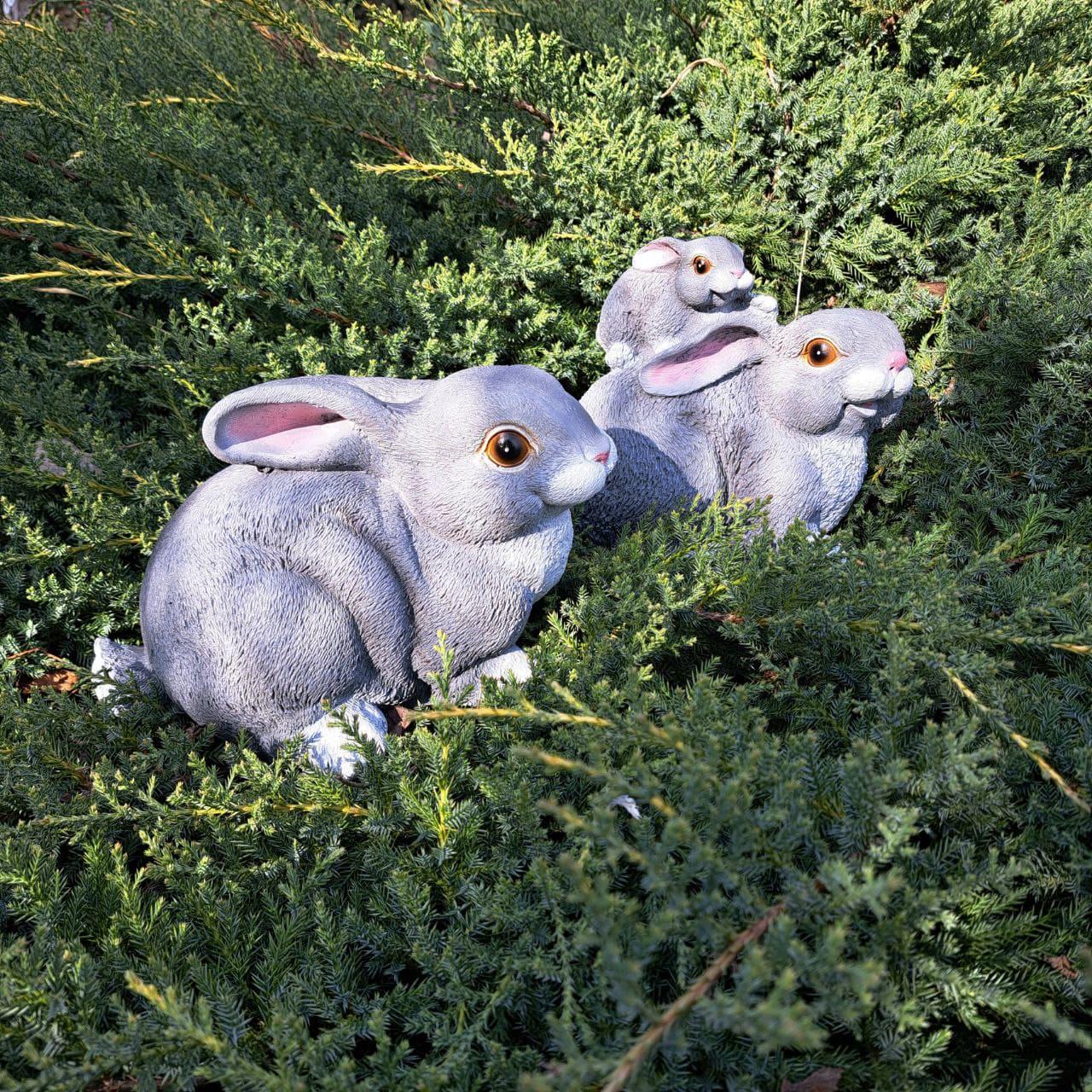 Комплект садових фігур Заєць сірий та Зайчиха з зайчиком №2 (4315)