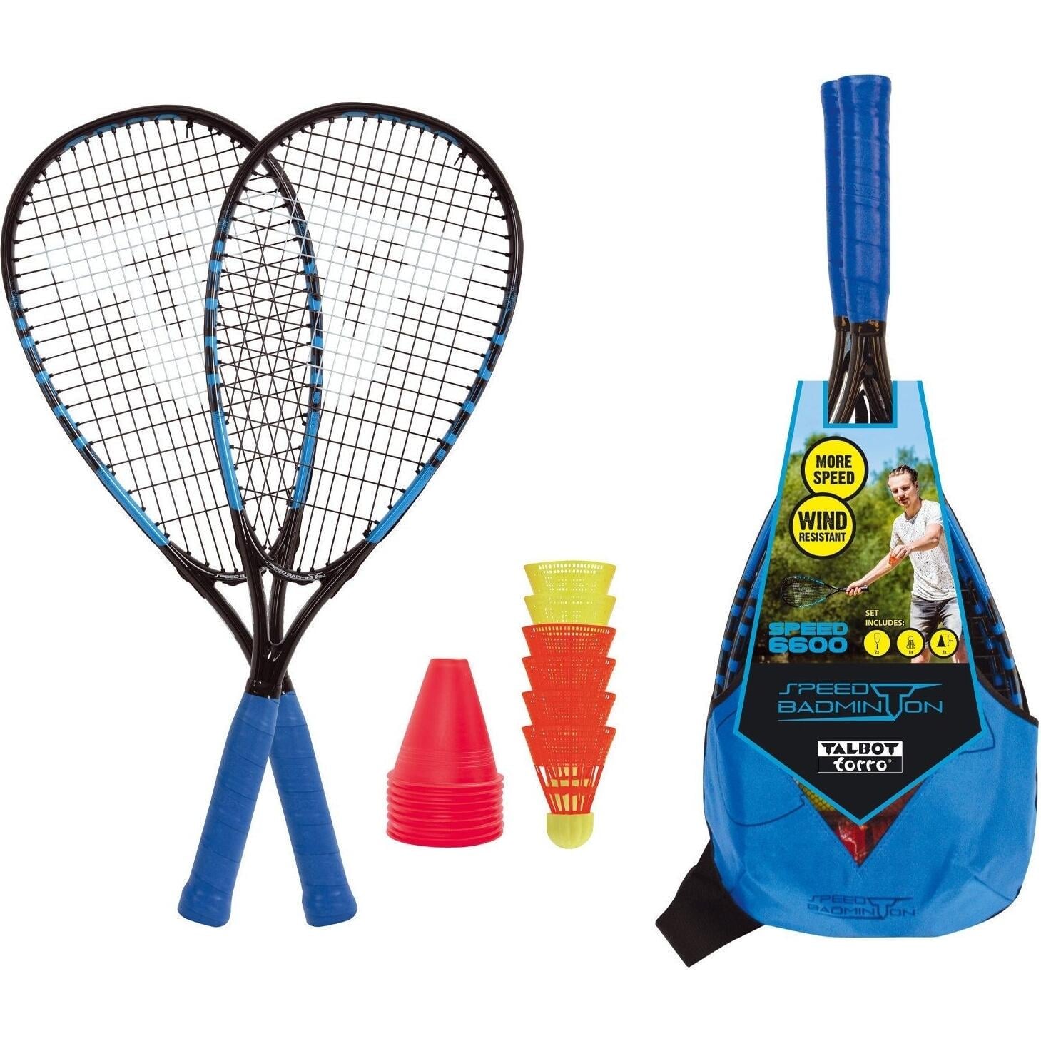 Набор для скоростного бадминтона Talbot SPEED BADMINTON SET SPEED 6600 2 ракетки/6 воланов/8 конусов/чехол Черно-синий (490116)