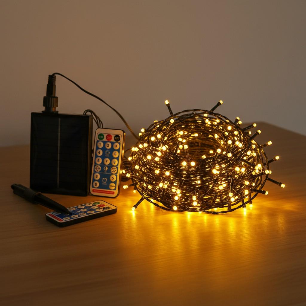 Гірлянда-нитка вулична із сонячною батареєю та пультом 50 м 500LED Чорний/Жовтий (SB500L50MBY)