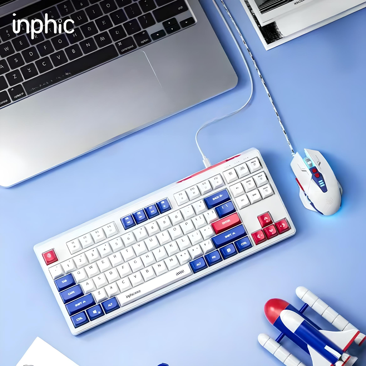 Клавиатура проводная INPHIC K9 USB-TypeC с RGB подсветкой Бело-синий (2127853480) - фото 7