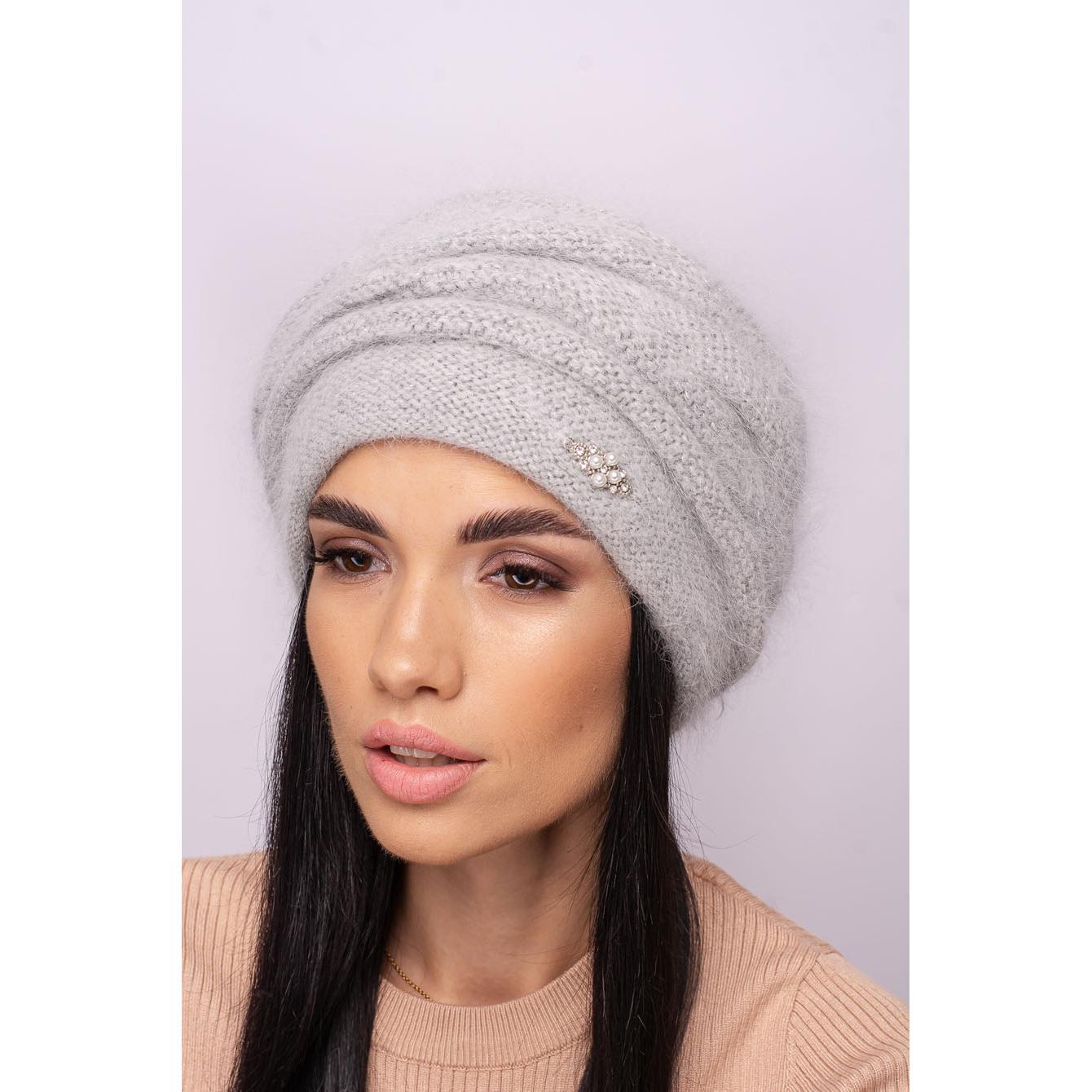 Шапка жіноча ангорова подвійна Leks Марго one size Світло-сірий - фото 1