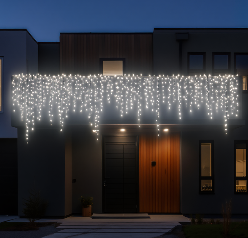 Гірлянда бахрома вулична 405 LED 25 м від мережі чорна нитка Білий - фото 1 Гірлянда бахрома вулична 405 LED 25 м від мережі чорна нитка Білий - фото 1