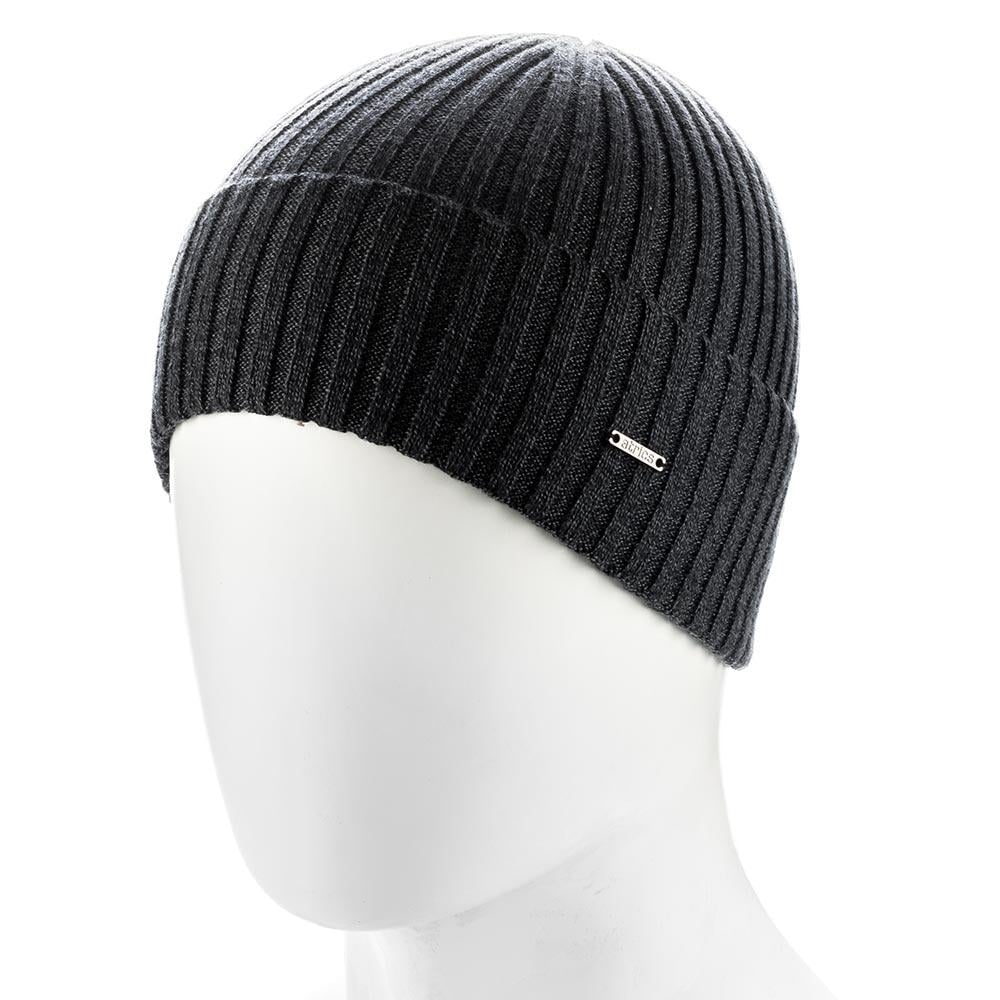 Шапка мужская одинарная Atrics MH05 с отворотом в рубчик хлопчатобумажный Черный Мулине