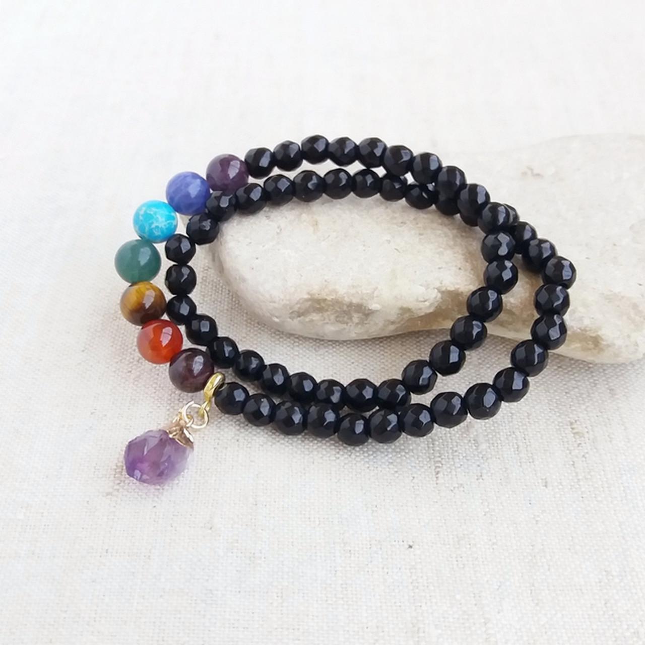 Браслет 7 чакр Аметист натуральный камень с подвеской (1110059277)