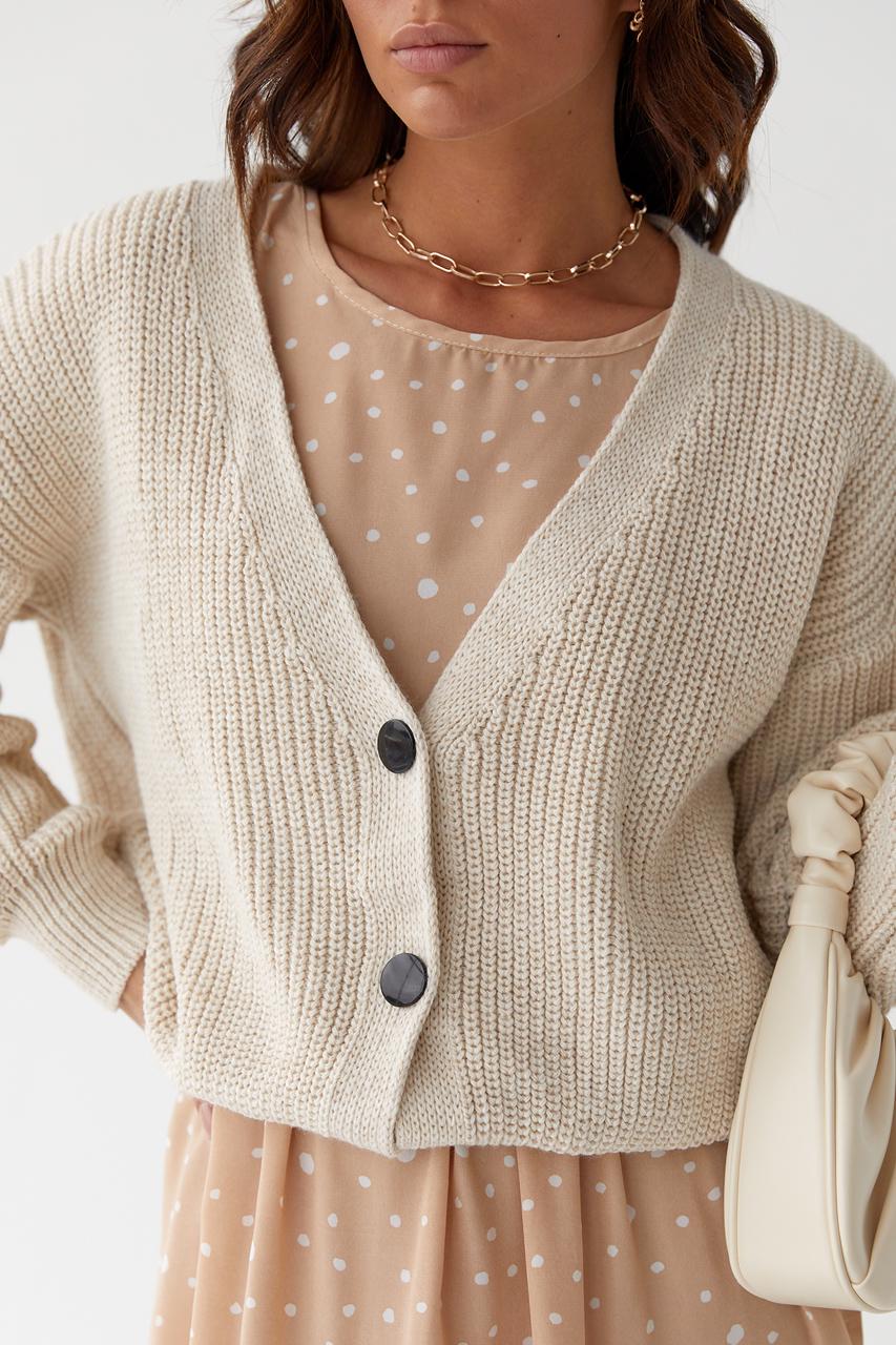 Кардиган укороченный L Бежевый (9528159) - фото 4 Кардиган укороченный L Бежевый (9528159) - фото 4