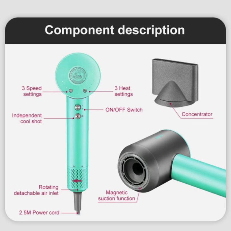 Фен для волос VGR V-440 профессиональный 1400 Вт Green (tf7291) - фото 17 Фен для волос VGR V-440 профессиональный 1400 Вт Green (tf7291) - фото 17