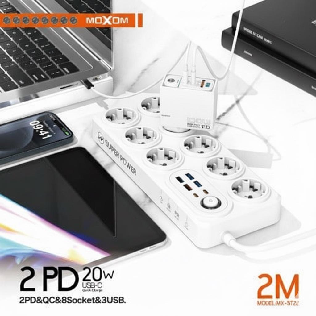 Подовжувач із захистом від перенапруги Moxom MX-ST22 14в1 Power Strip з 2 PD/QC 2500 Вт 8 розеток та 3 USB для кількох пристроїв 2 м Білий - фото 3