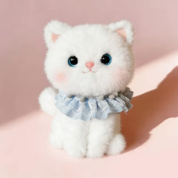 М'яка іграшка Котик з мереживним комірцем 24 см Білий (23218)