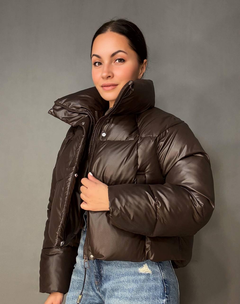 Куртка женская Lady Yep 30083 пуффер короткая глянцевая M Коричневый (6353)