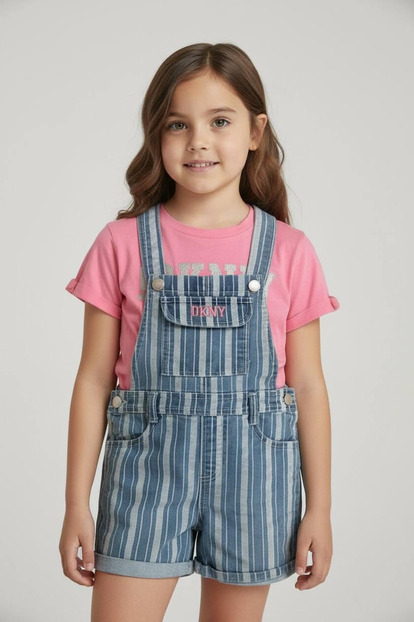 Комбинезон джинсовый с футболкой DKNY 116 см Синий/Розовый