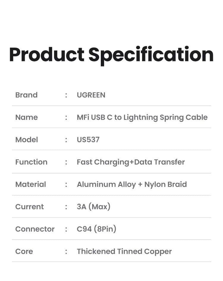 Кабель UGREEN US537 MFi Lightning to USB-C 20W PD Fast (90480) - фото 16