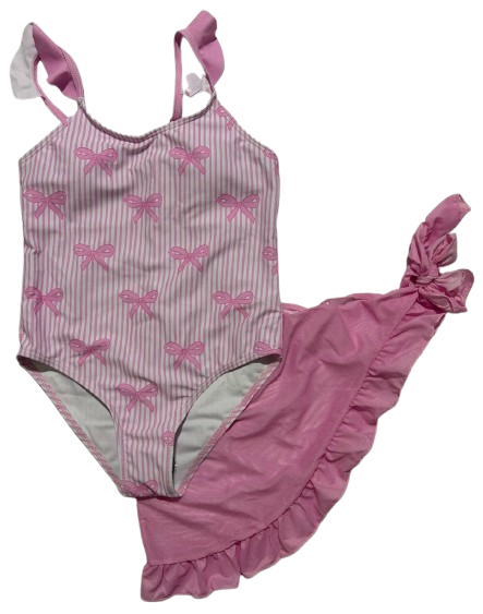 Купальник цельный для девочки с юбкой парео Бантики 8 лет 122-128 см (1730)