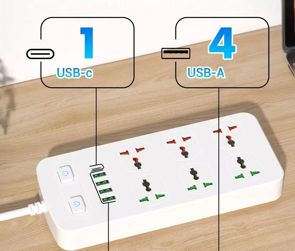 Продовжувач з USB AR CP05 6 розеток 2 м White (e00279ac) - фото 3 Продовжувач з USB AR CP05 6 розеток 2 м White (e00279ac) - фото 3