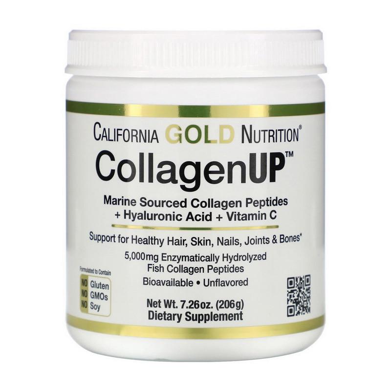 Морський колаген з гіалуроновою кислотою та вітаміном С California Gold Nutrition CollagenUP 206 гр.