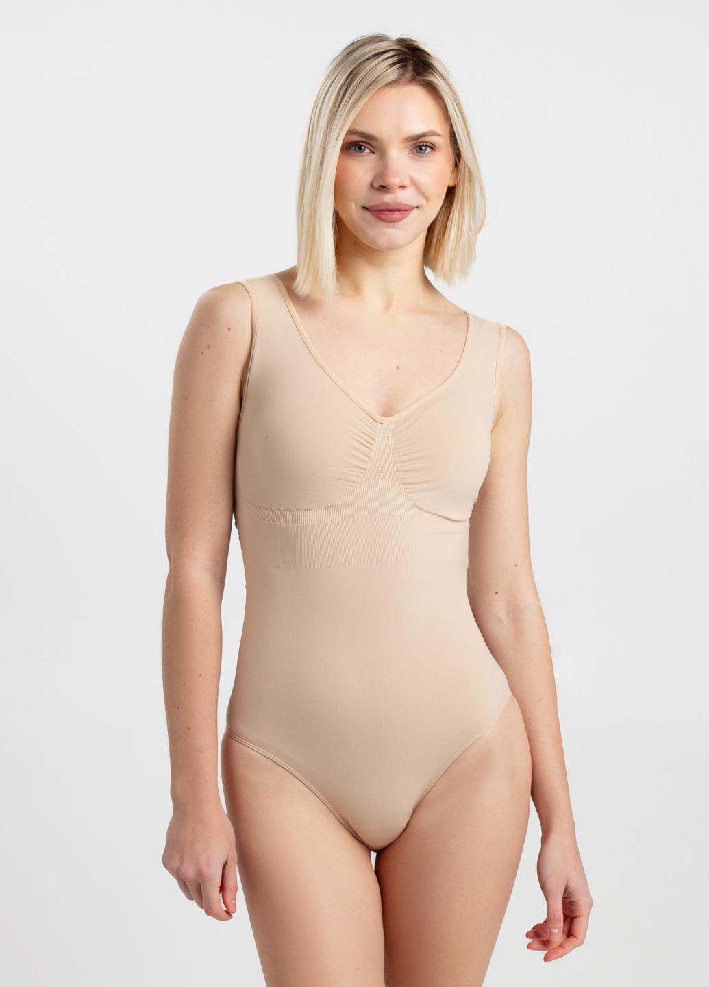 Боди корректирующее Giulia BODY SLIP SHAPEWEAR из микрофибры XXL Beige light nude (34532063)