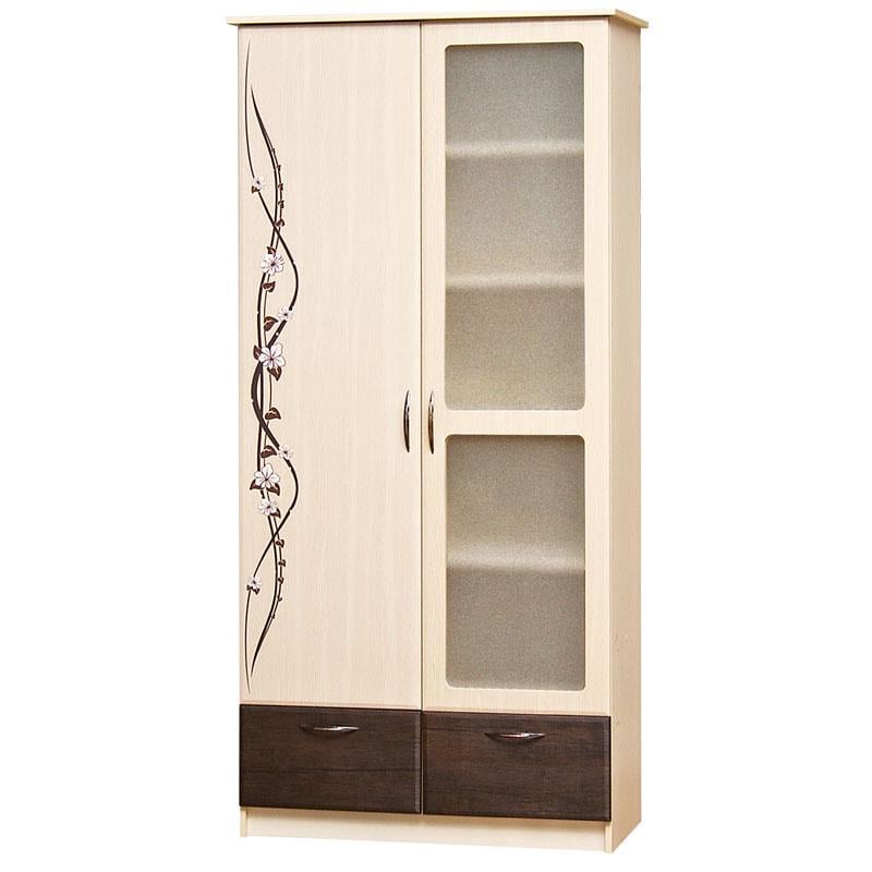 Шкаф распашной Світ Меблів Сакура 2ДШ Ск 1000x460x2100из ДСП/МДФ/Стекло, цвет Венге светлый/Венге темный