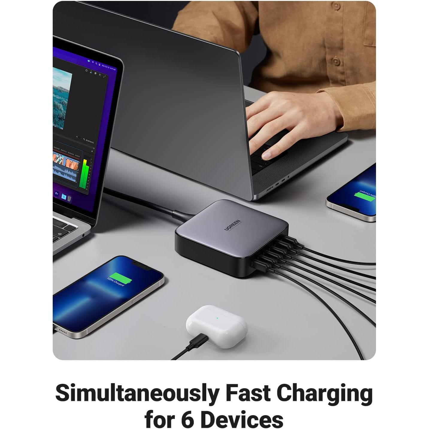 Зарядное устройство сетевое настольное UGREEN CD271 2USB/4Type-C 200W Nexode 2m GaN Desktop Charger Gray (40914) - фото 5 Зарядное устройство сетевое настольное UGREEN CD271 2USB/4Type-C 200W Nexode 2m GaN Desktop Charger Gray (40914) - фото 5