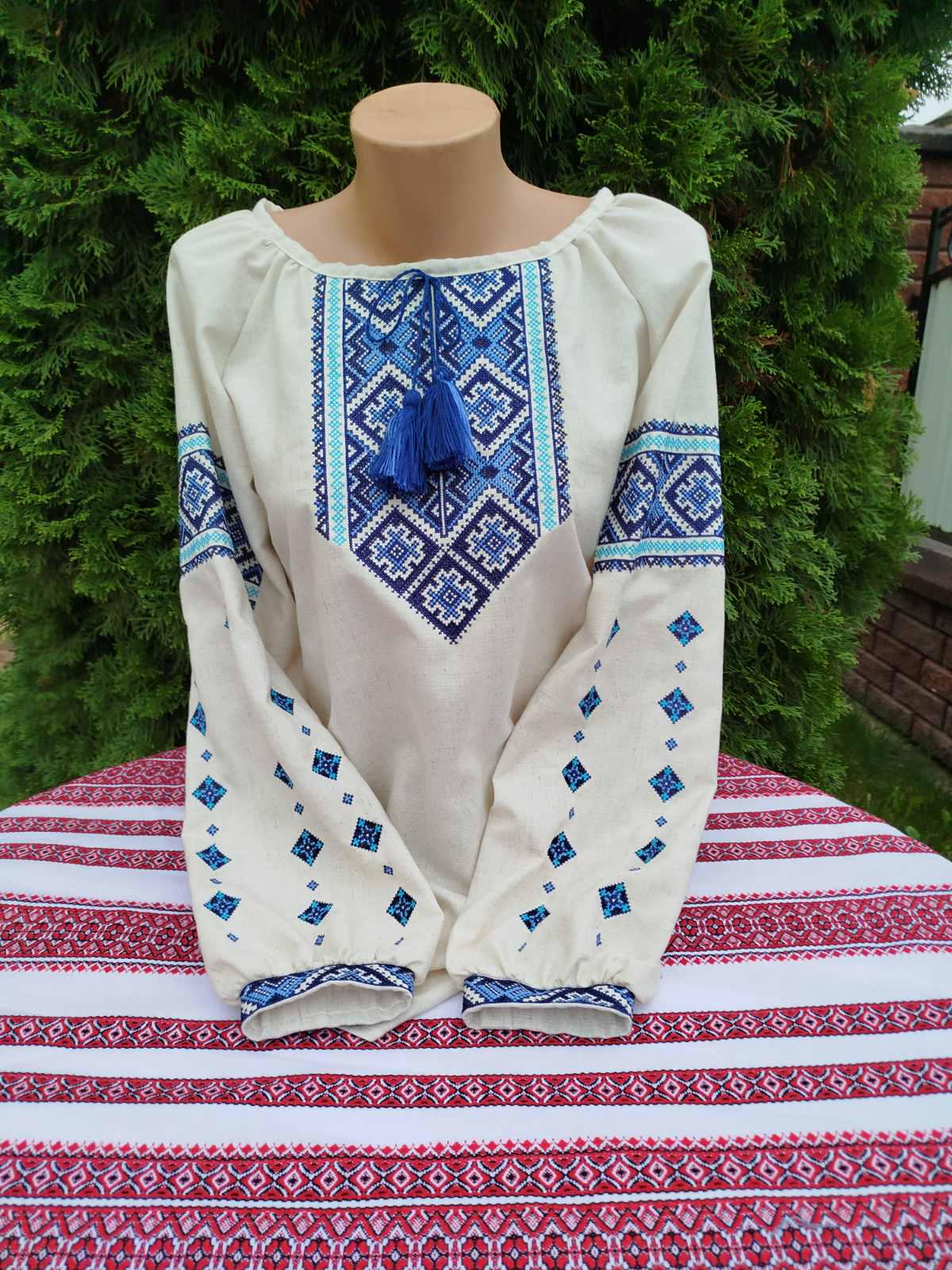 Вышиванки для пары Орнамент на натуральном льне р. 42 Светло-бежевый/Синий (2395743161) - фото 2 Вышиванки для пары Орнамент на натуральном льне р. 42 Светло-бежевый/Синий (2395743161) - фото 2