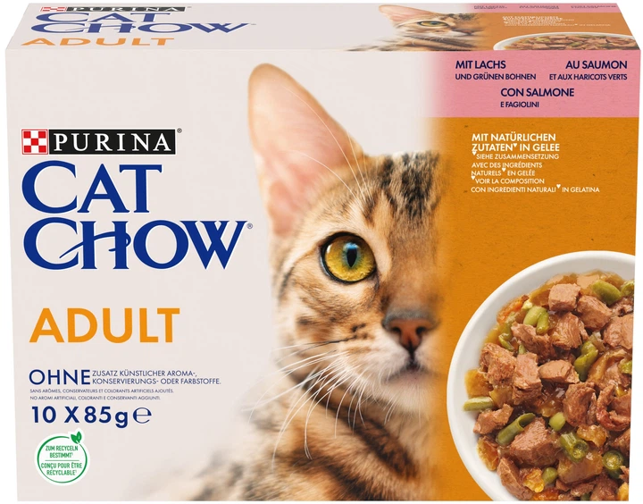 Корм вологий для дорослих котів Cat Chow by Purina з лососем та зеленою квасолею 85 г/10 шт. (96039)