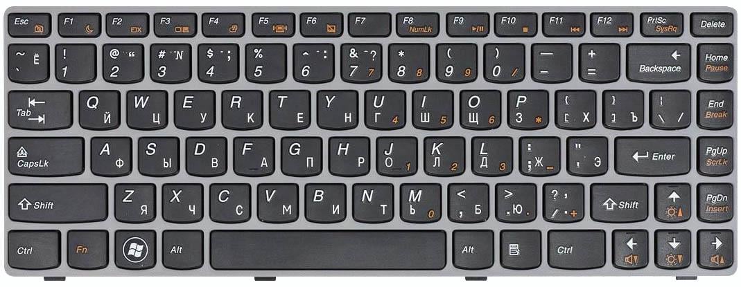 Клавиатура для ноутбука Lenovo IdeaPad Z450/Z460/Z460A/Z460G Gray Frame Black
