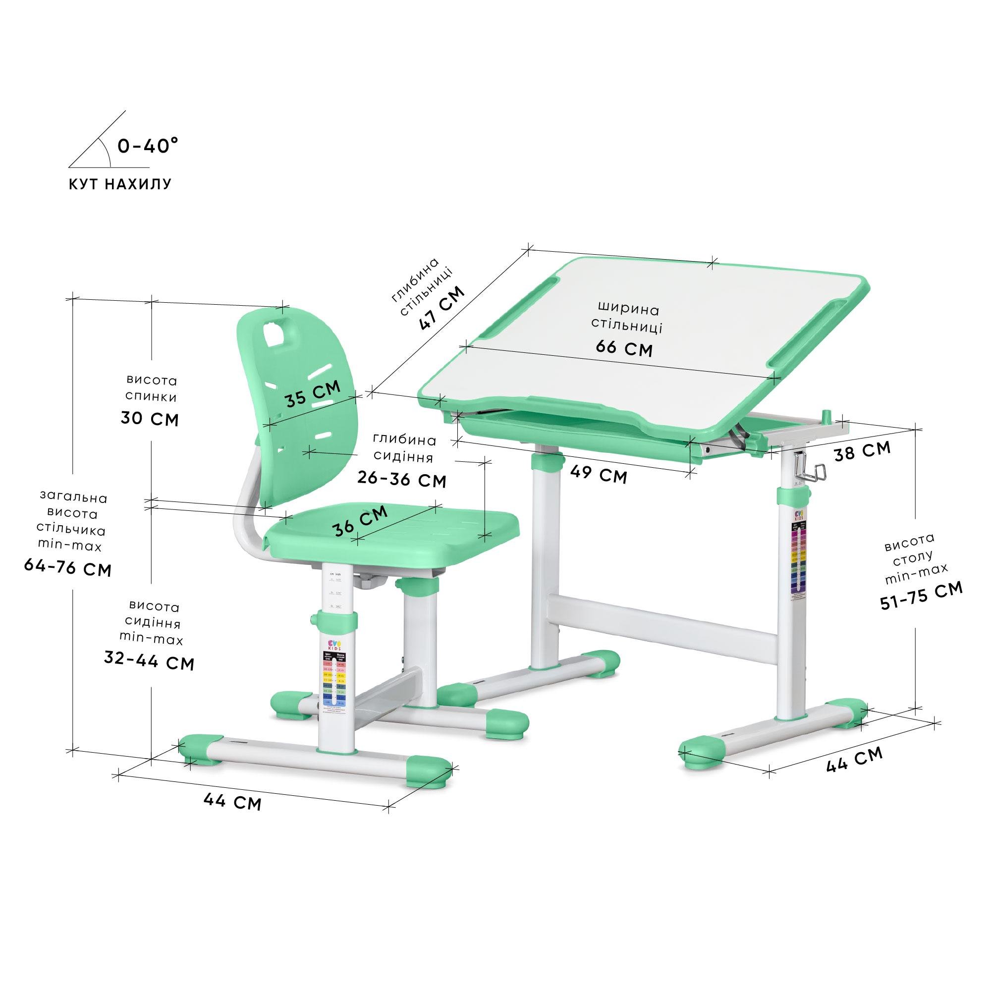 Комплект стіл та стілець Evo-kids Evo-05 Ergo Green (Evo-05 Ergo Z) - фото 3 Комплект стіл та стілець Evo-kids Evo-05 Ergo Green (Evo-05 Ergo Z) - фото 3