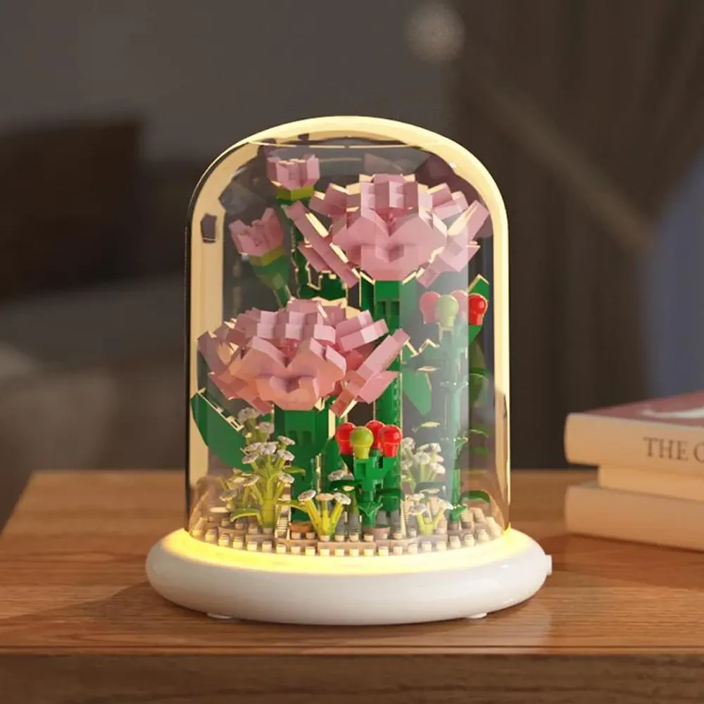 Конструктор-ночник Цветок в колбе с подсветкой Гвоздика/Роза 570 дет. - фото 2