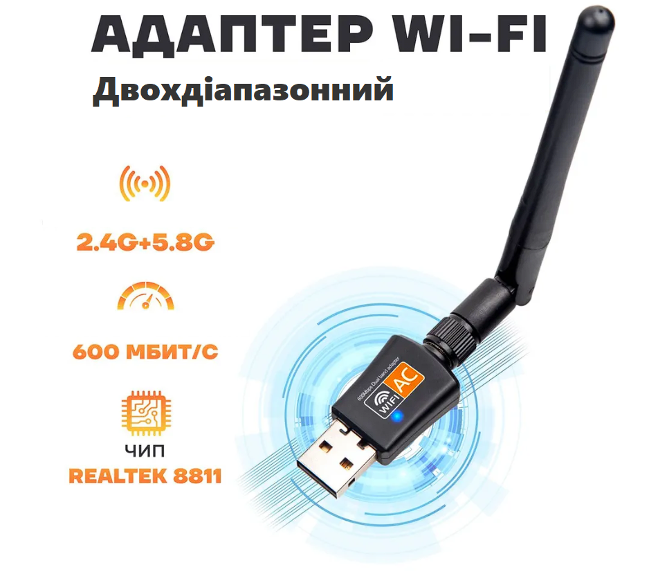 Адаптер Wi-F USB i AC600 2,4/5GHz 600Mbit для ПК (1865438175) - фото 2 Адаптер Wi-F USB i AC600 2,4/5GHz 600Mbit для ПК (1865438175) - фото 2