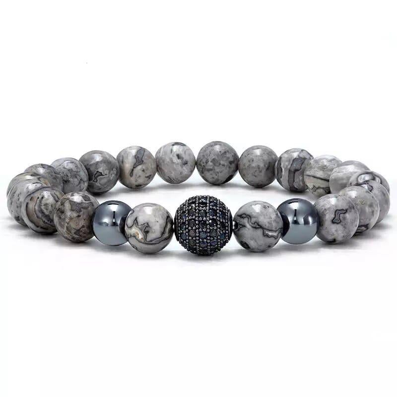 Браслет з яшми з кулею та гематитом р. 15 (90057)