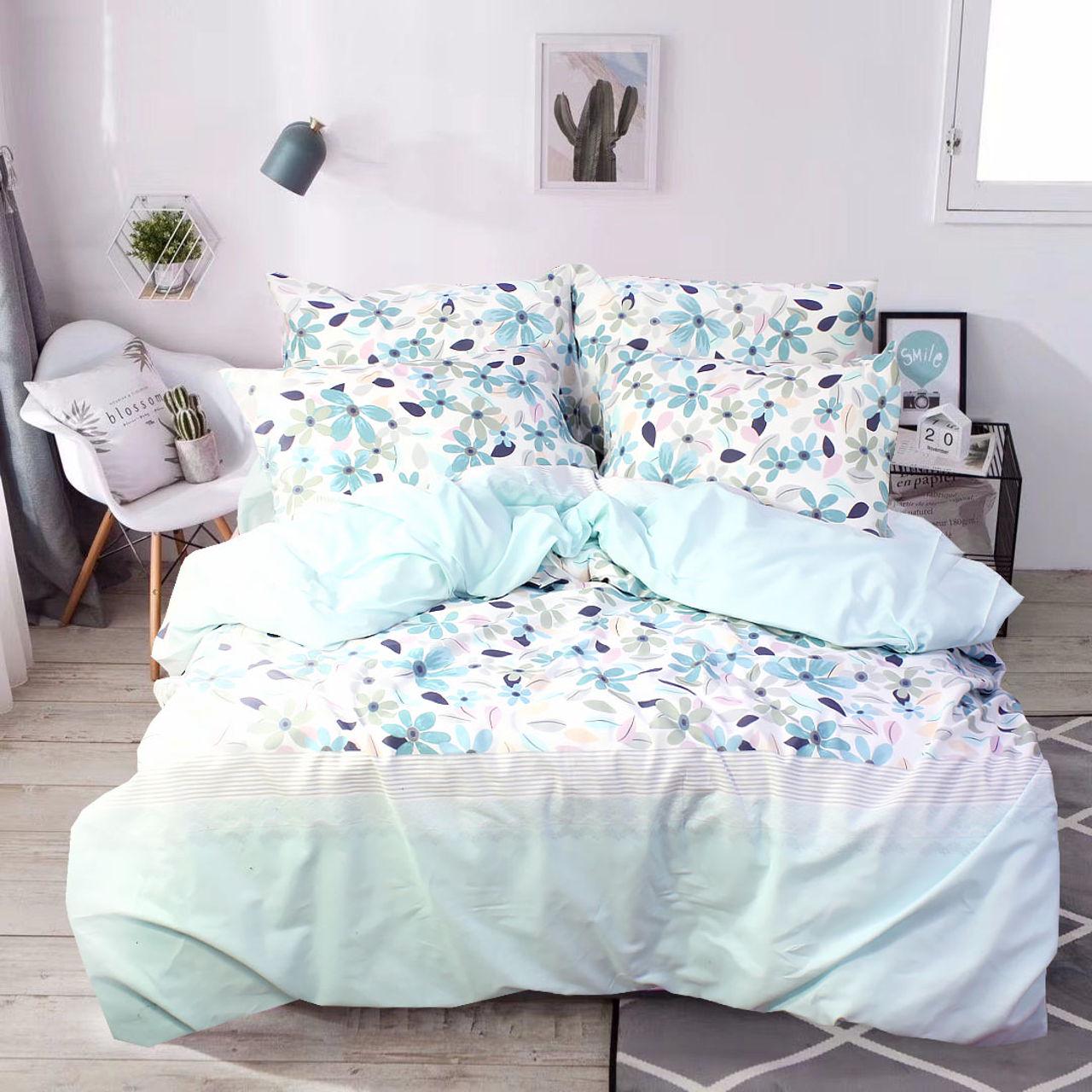 Комплект постельного белья евро Еней-плюс Т0802 Голубой/Белый (151574)