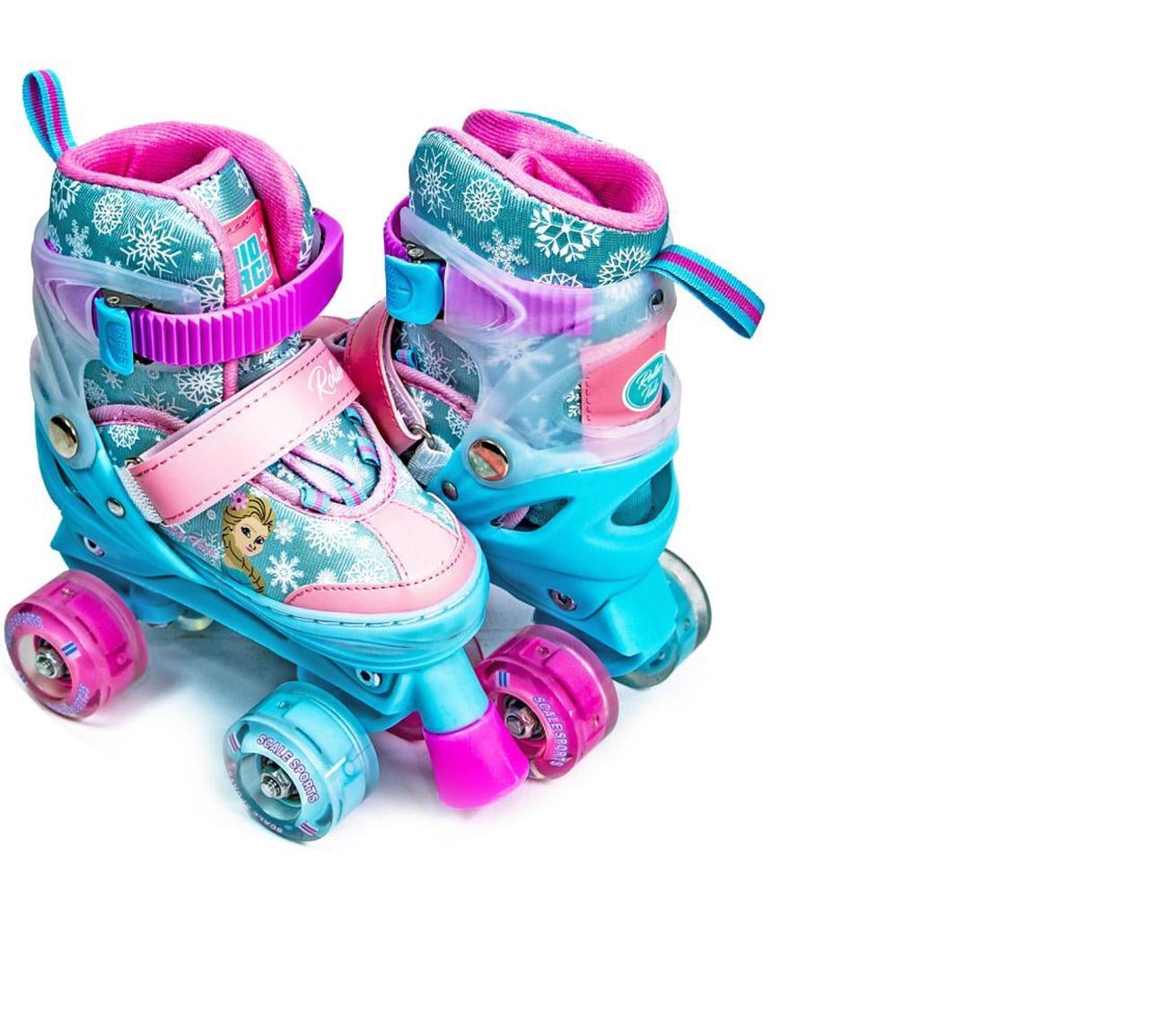 Комплект ролики-квады Frozen колеса светящиеся и шлем р. 34-38 Turquoise/Pink