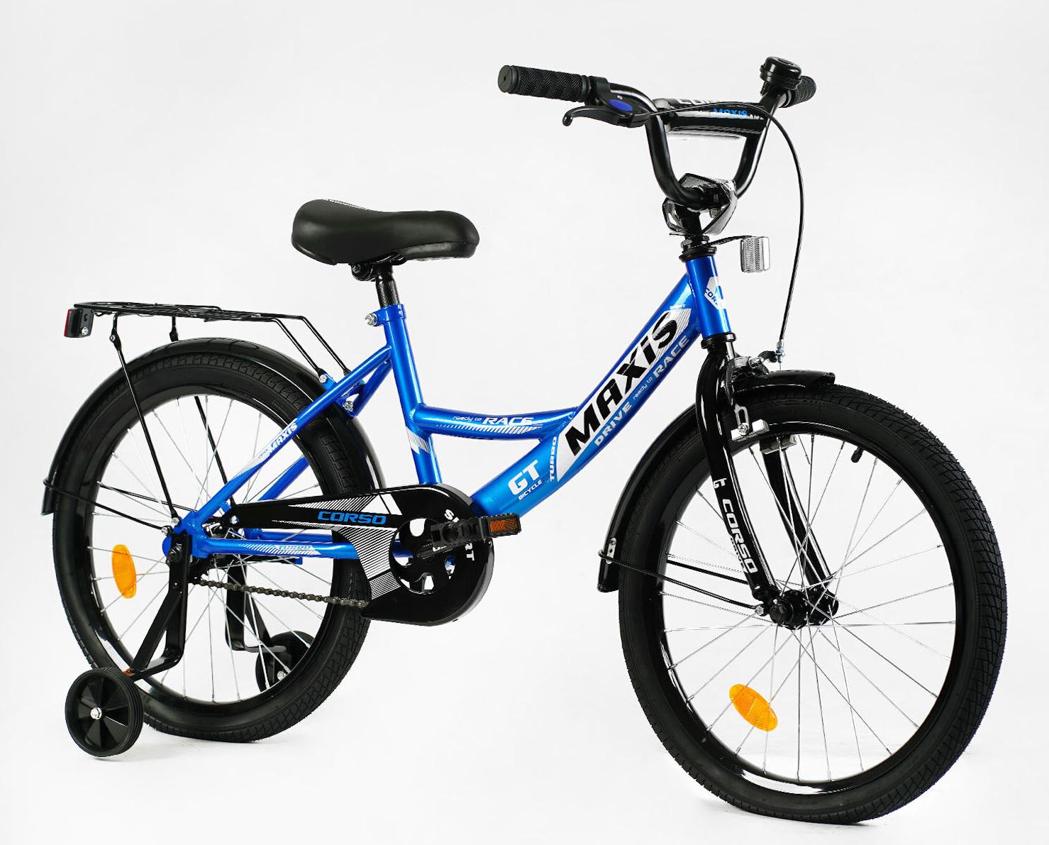 Велосипед 2-х колесный Corso Maxis 20" ручной тормоз дополнительные колеса Blue (143330)