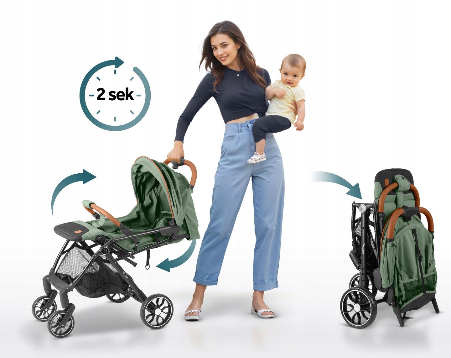 Коляска прогулянкова Paseo Nukido з дощовиком Хакі (716005) - фото 2 Коляска прогулянкова Paseo Nukido з дощовиком Хакі (716005) - фото 2