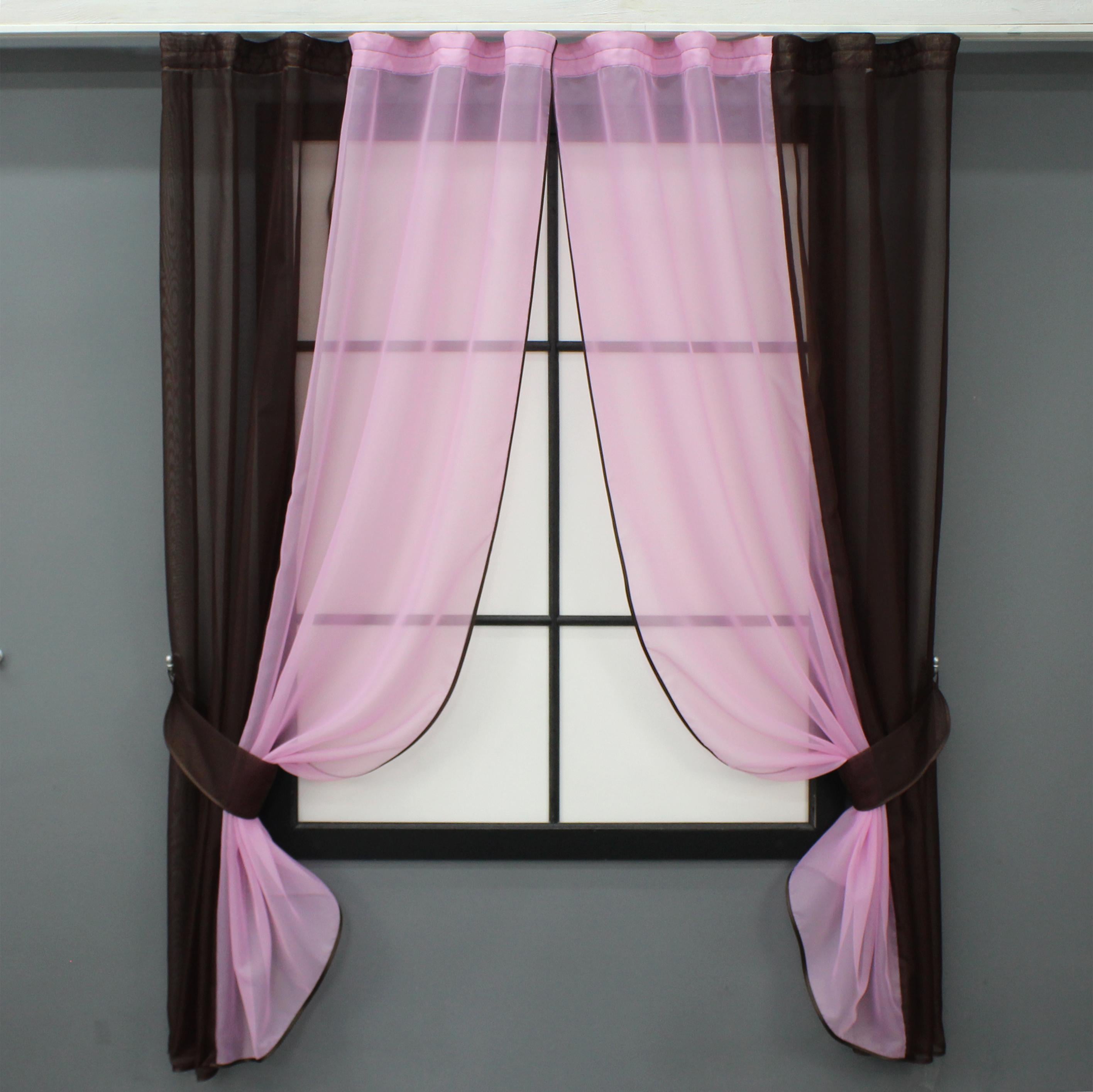 Шторы кухонные VR-Textil № 017к комбинированные с подвязками 265х170 см Венге/Розовый (52-1024)
