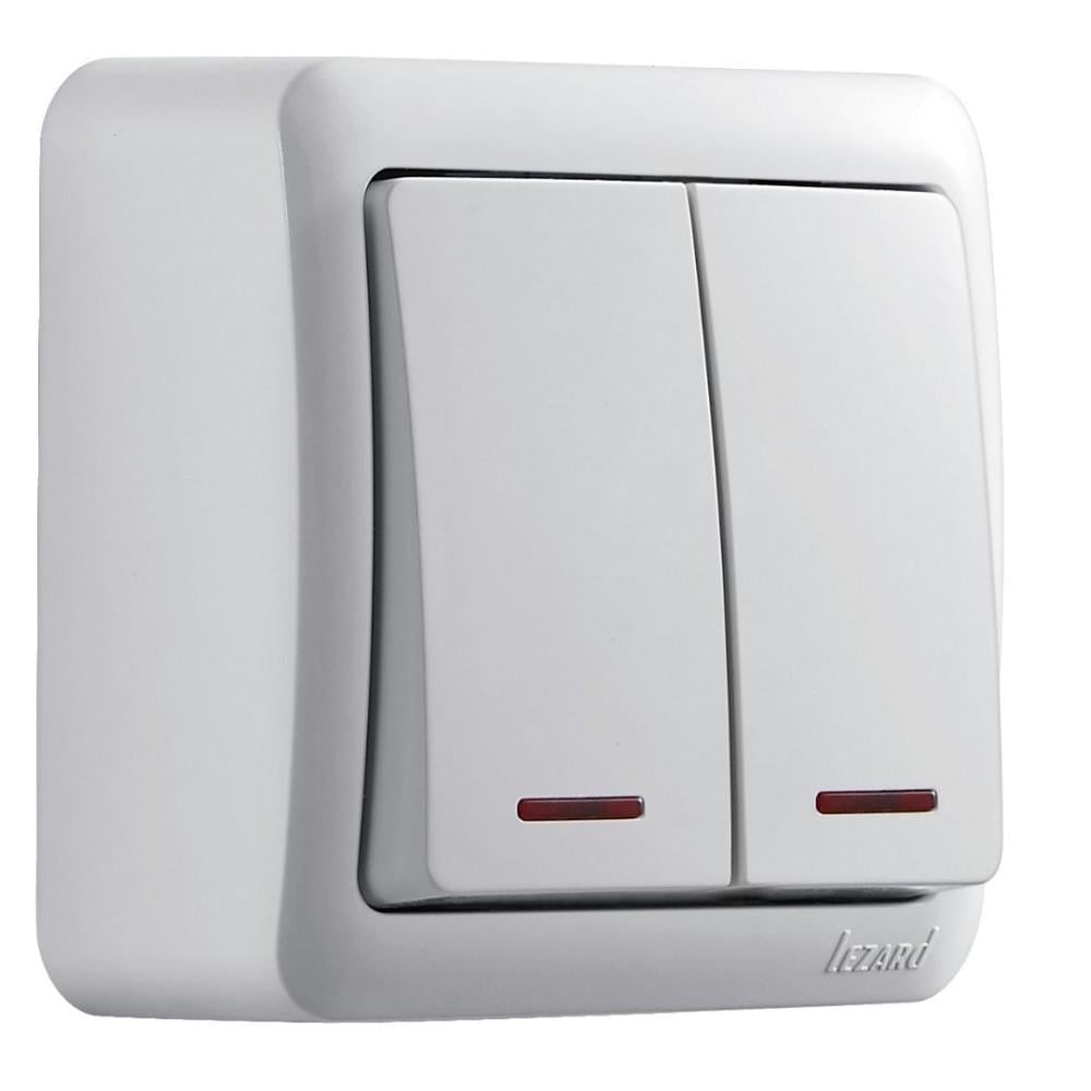Выключатель Lezard Viola 2-клавишный с подсветкой Белый (7510200112)