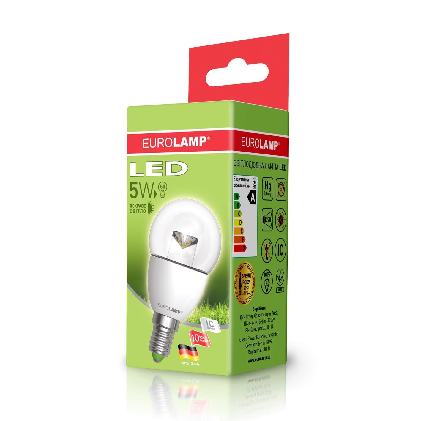 Лампа LED Eurolamp Шар Эко G45 5W E14 4000K Прозрачный (36486444)