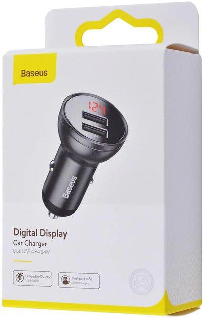 Зарядний пристрій в автомобіль Baseus Digital Display Dual USB 4.8A Car Charger 24W Grey (CCBX-0G) - фото 7 Зарядний пристрій в автомобіль Baseus Digital Display Dual USB 4.8A Car Charger 24W Grey (CCBX-0G) - фото 7