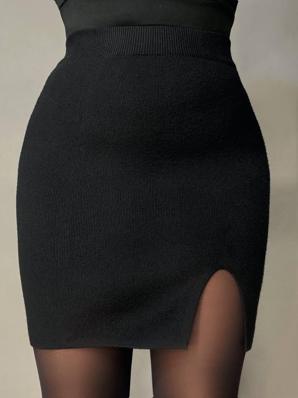 Юбка женская MY FASHION 6808-48 вязаная короткая с разрезом One Size Черный (5784) - фото 8