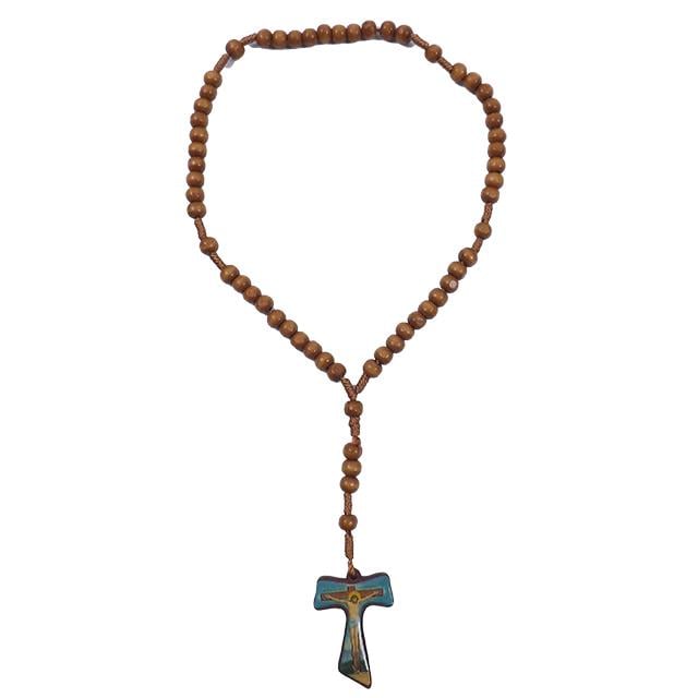 Четки на 53 бусины деревянные светлые с крестиком (651579)
