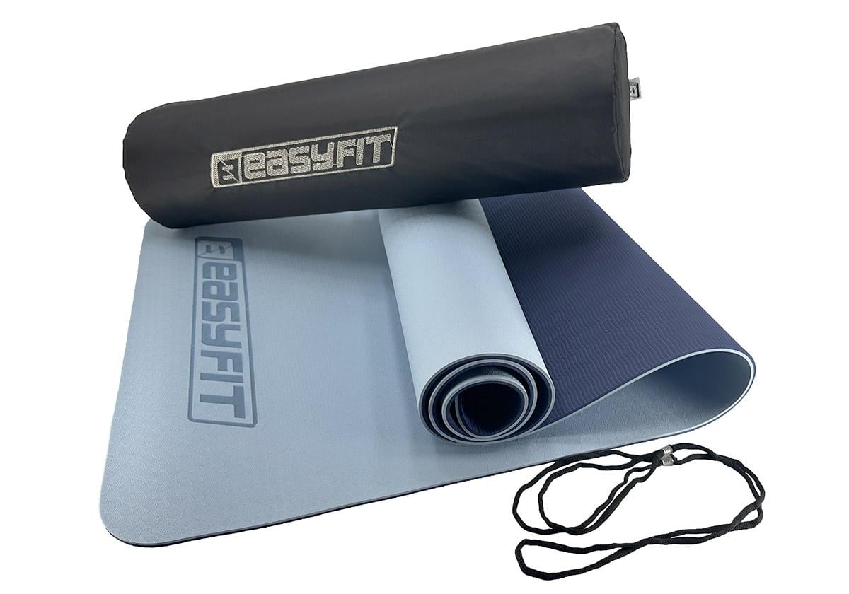Коврик для йоги и фитнеса EasyFit TPE+TC двухслойный с чехлом 6 мм Голубой/Синий