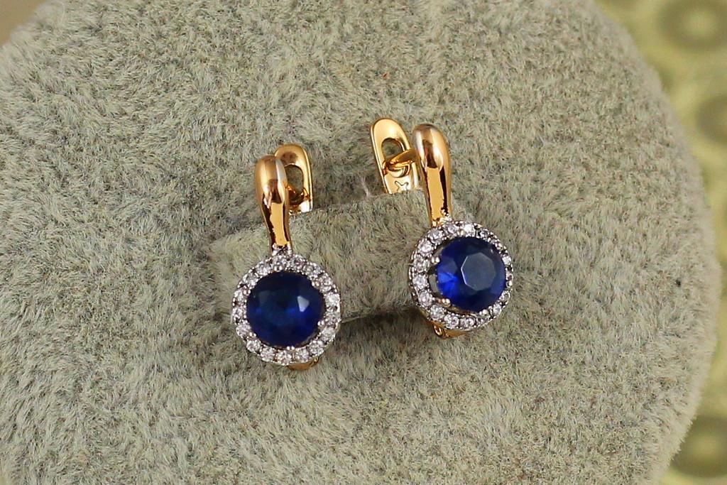 Серьги детские Xuping Jewelry сияние с родием и синим камнем 1,4 см Золотистый (2563484212)