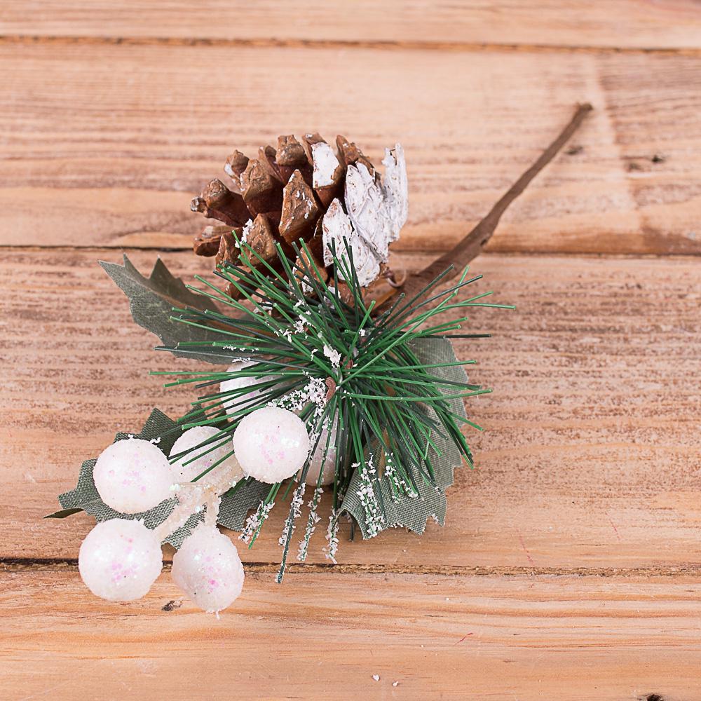 Искусственная ветка с ягодками и шишкой (3791)