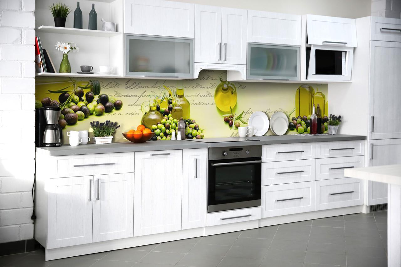 Кухонный фартук Оливки оливковое масло из самоклеющейся виниловой пленки 60х250 см Бежевый